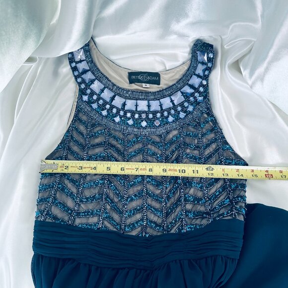 Betsy & Adam Blue Beaded and Sequin Sleeveless Chiffon Gown - Size 8 - Picture 8 of 10